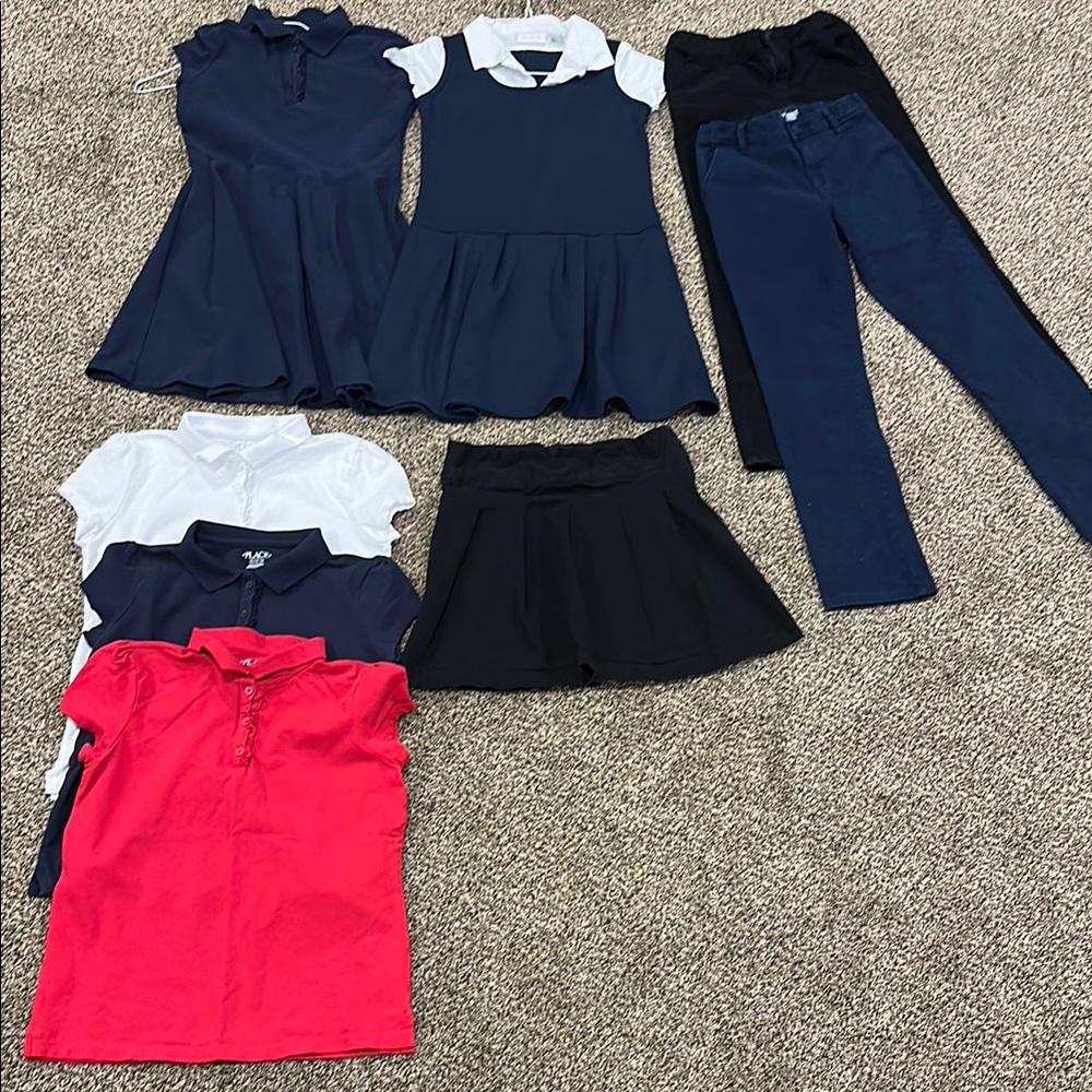 Girls' School Uniform Set - Navy, Black, Red, White